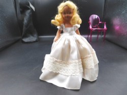 6.5 Inch Blonde Nancy Ann Storybook Bisque Doll, Long White Satin Dress Lace trimmed